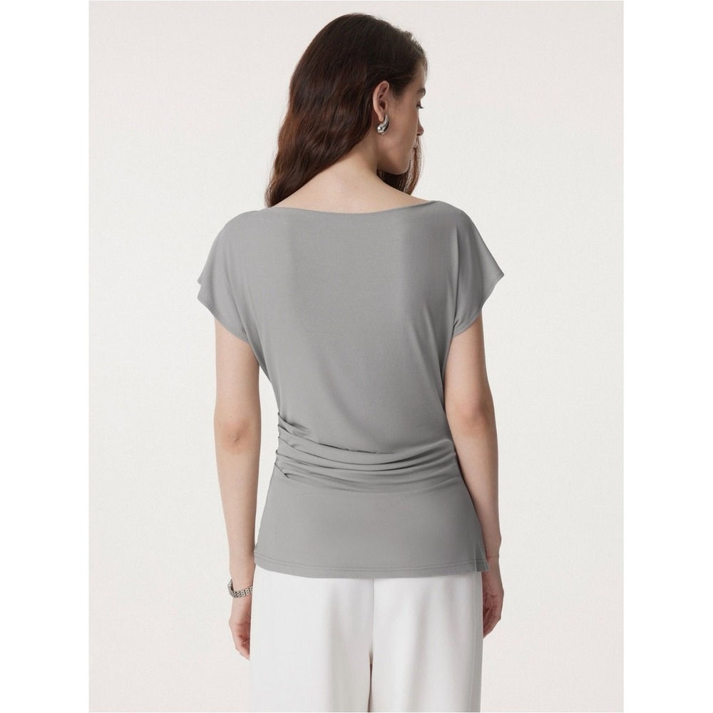 OGL Eco-SkinKiss Boatneck Flutter‎ Sleeve Side Tucked Long Tee gray large NWT - Picture 3 of 16